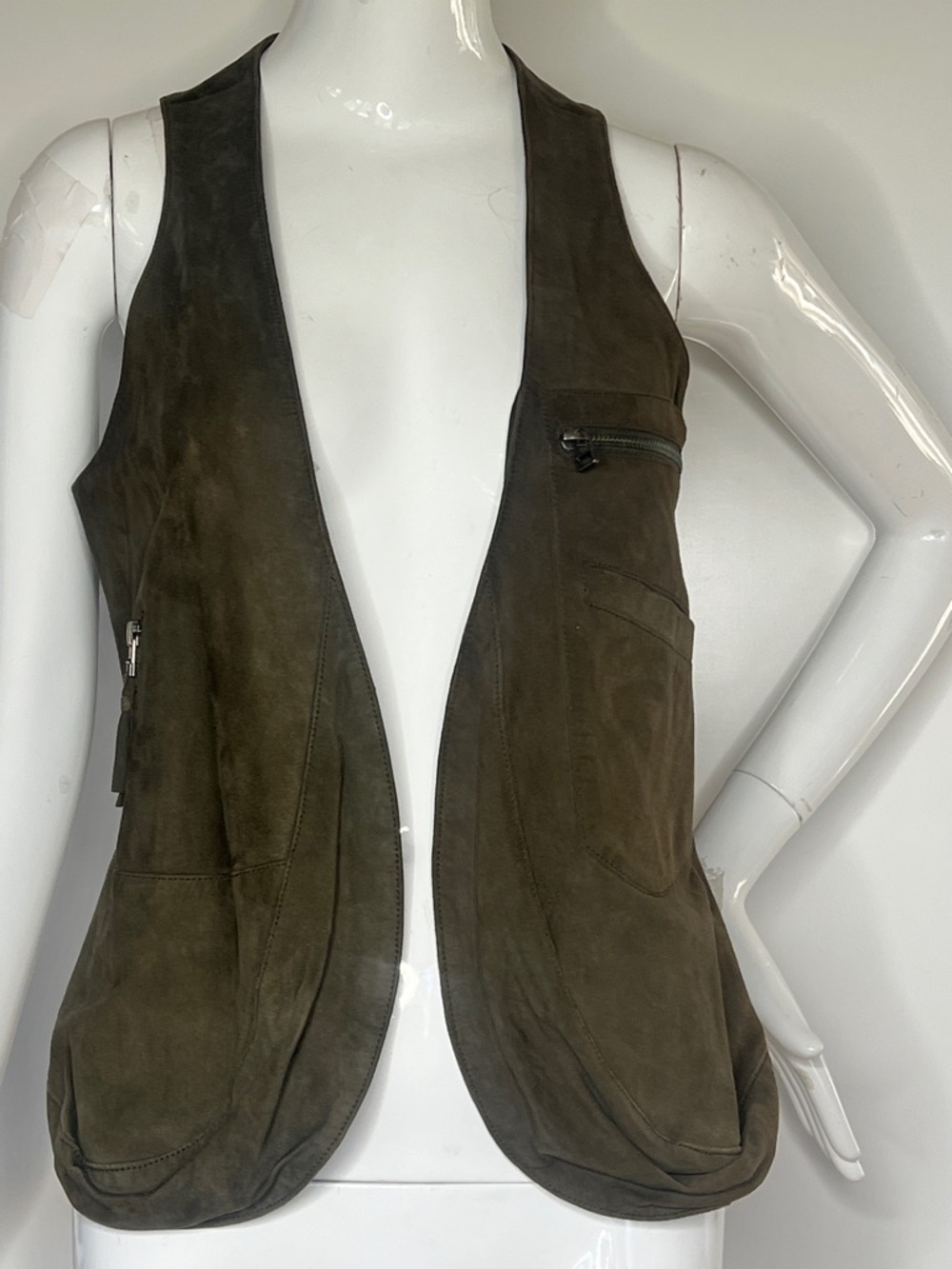Rene Lezard Sz 38 Suede Open Racerback Vest